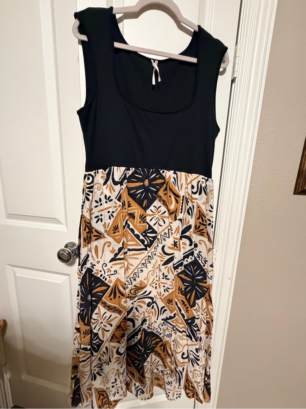 Anthropologie Black Tribal Print High-Low Midi Dress Sz LP NWOT